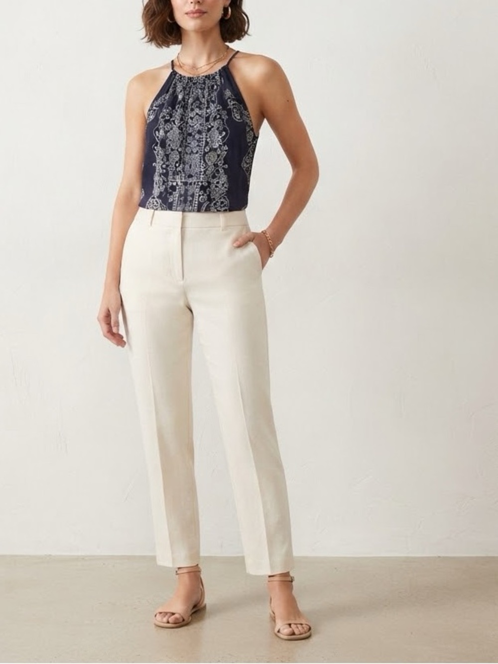 Lucky Brand Black and White Patterned Halter Tank